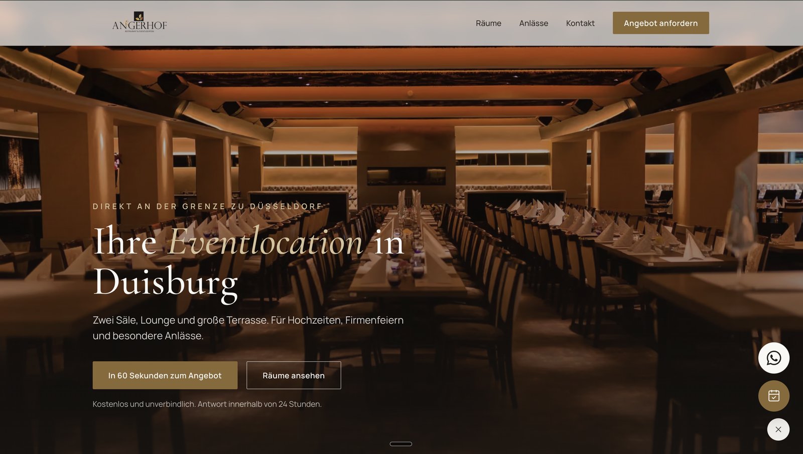 Website Angerhof Duisburg in der Desktop-Ansicht
