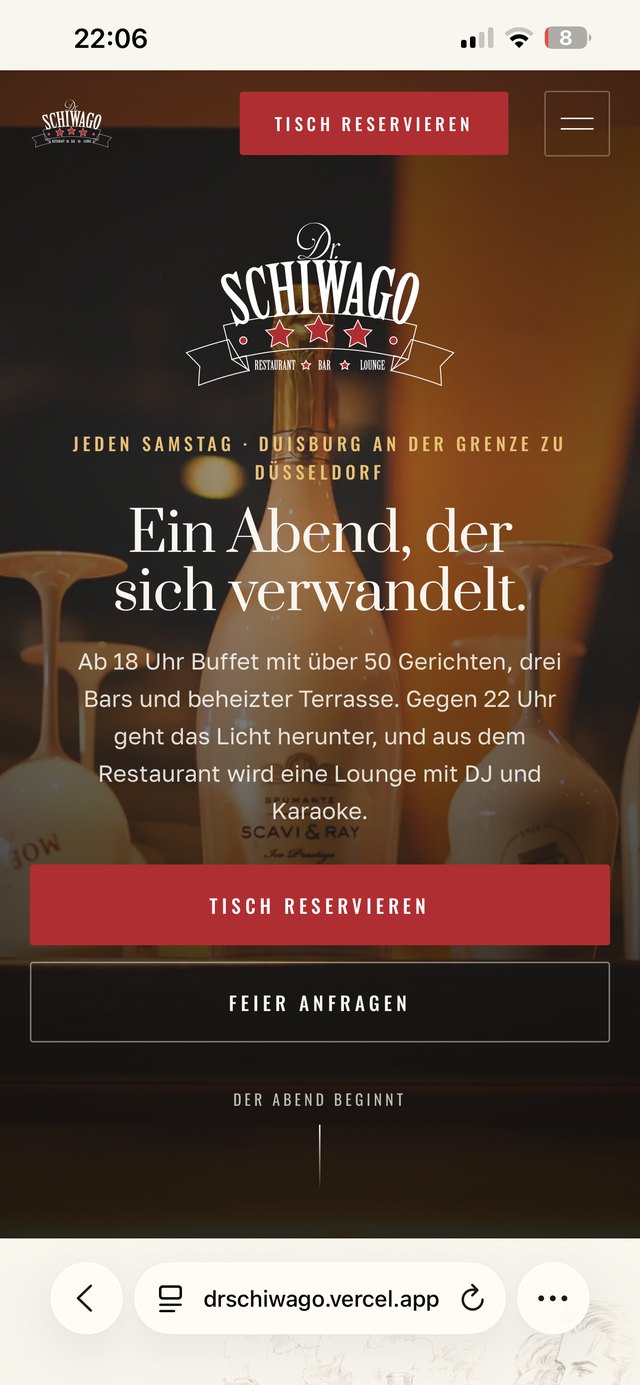 Website Dr. Schiwago in der Mobil-Ansicht