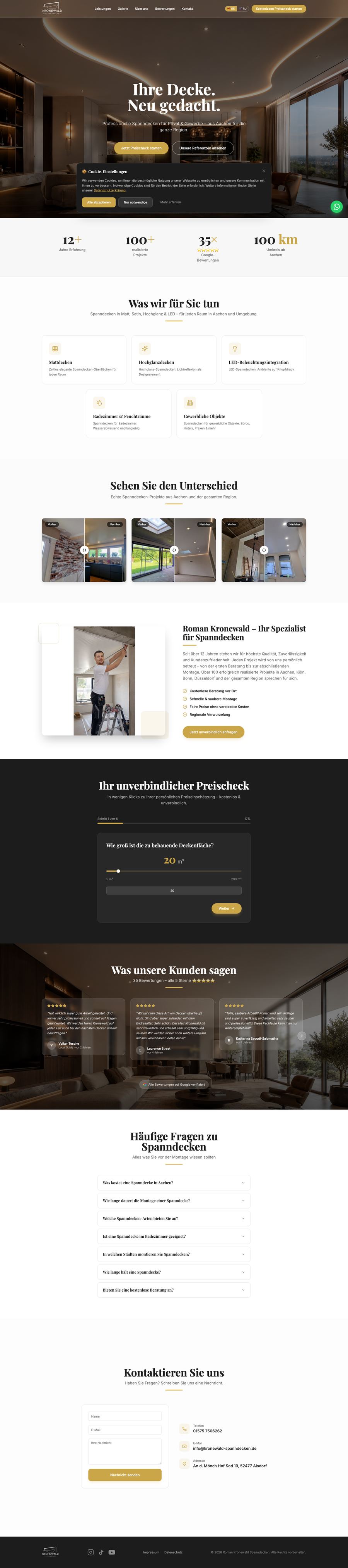 Website Kronewald Spanndecken in der Desktop-Ansicht